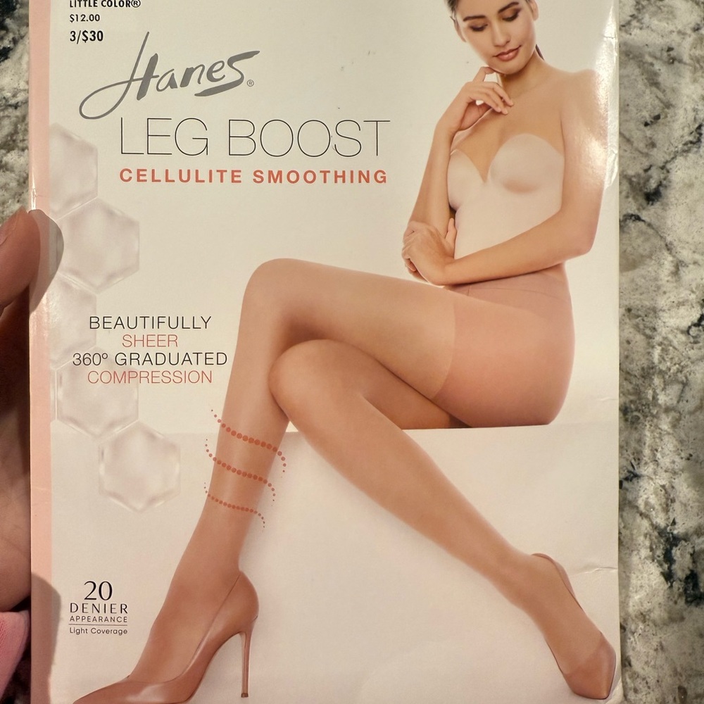 Hanes Leg Boost Cellulite Smoothing Shaper Pantyhose Size AB 20 Denier